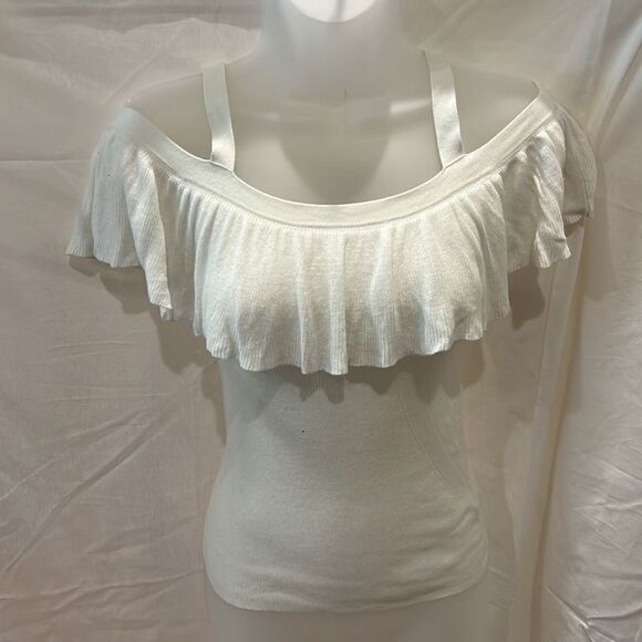 - - Express cream ribbed off the shoulder ruffled top NWOT petite x-small … - Picture 1 of 5